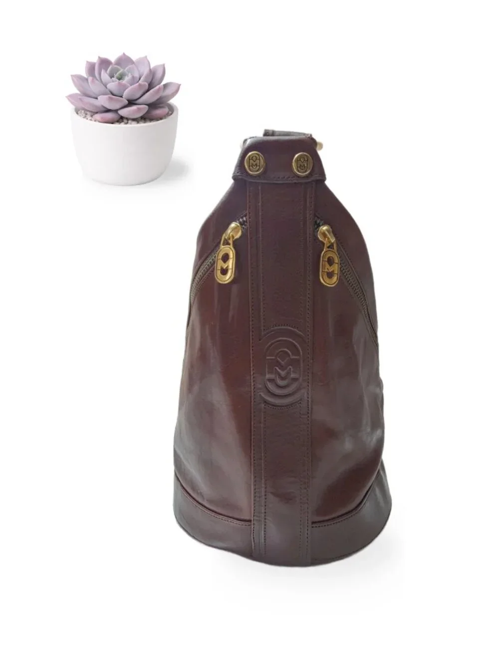 Marino Orlandi Brown Leather Bucket Bag Convertible Sling Backpack Italy